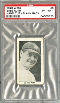 1928 W502 Game Card #6 Babe Ruth, Hand-Cut - PSA PR-FR 1